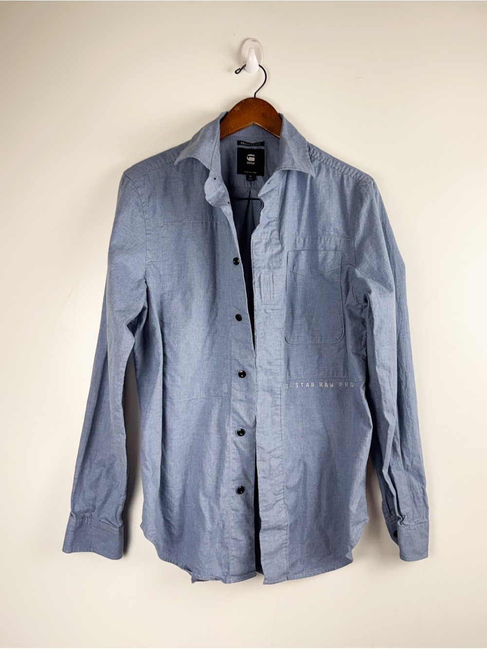 Mens G-Star Light Blue Long Sleeve Logo Button down Sz M Regular Fit